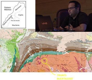 Fotocomposición con ponente y mapa geográfico y geológico