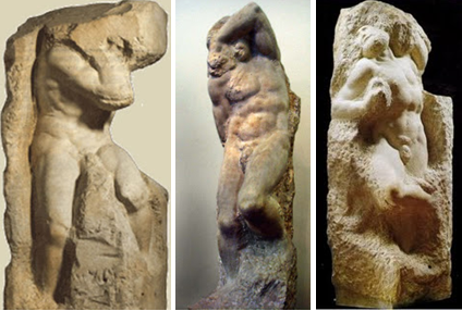 3 desnudos no exentos sobre la piedra de la que son esculpidos