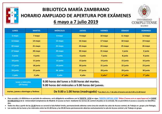 Horario ampliado de la Biblioteca María Zambrano por exámenes