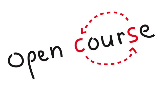 El texto open course con flechas que unen la c y la s