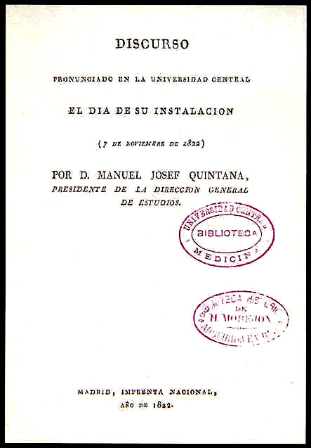 Manuel J. Quintana:"Discurso pronunciado en la Universidad..."