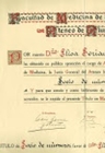 Título de socio de número del Ateneo de alumnos internos de la Facultad de Medicina a favor de Elisa Soriano.1915