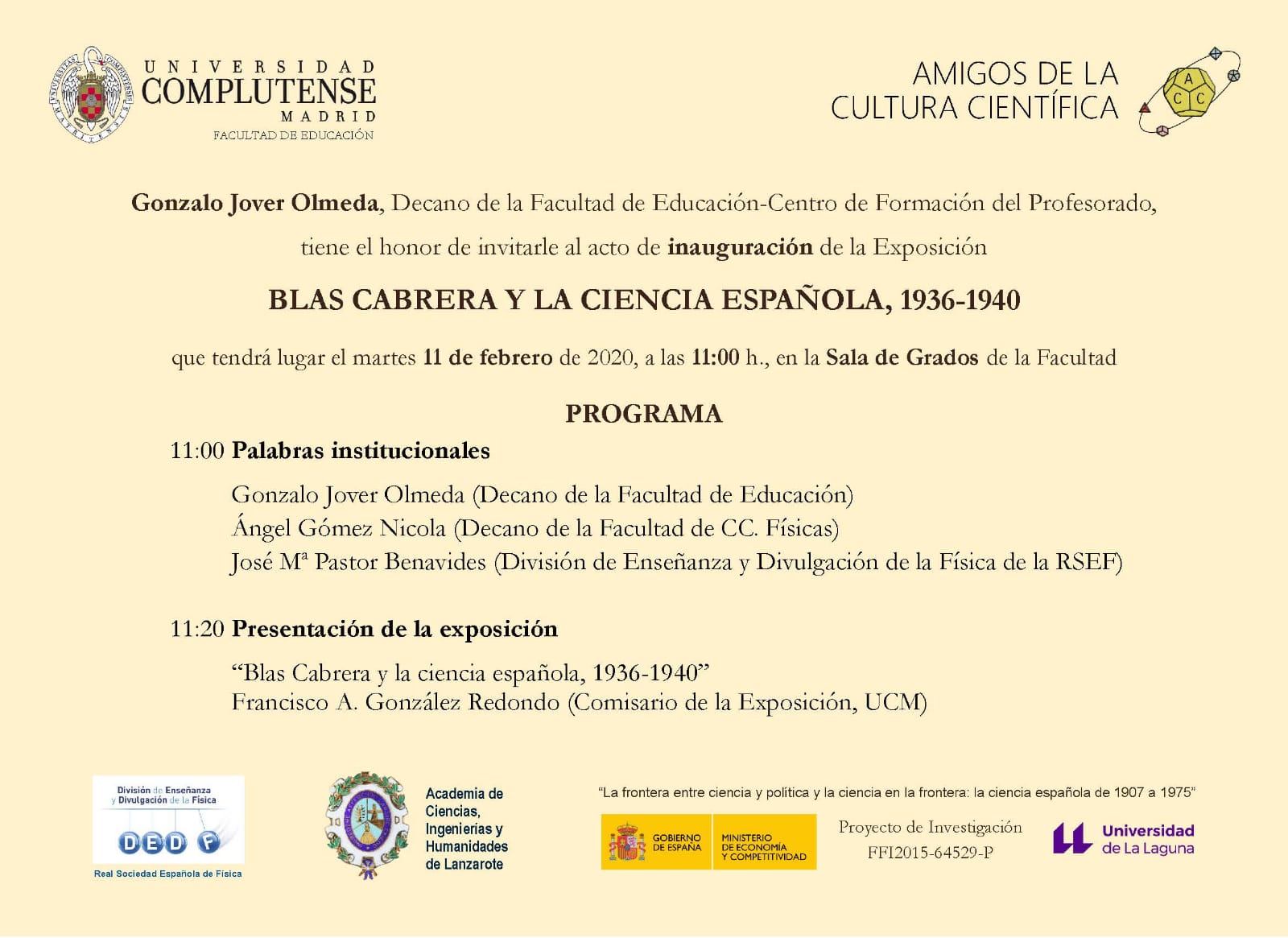 Inauguración de la Exposición: Blas Cabrera y la Ciencia española, 1936-1940