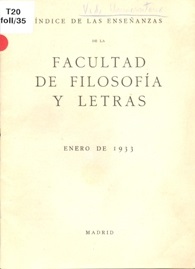 Índice de las enseñanzas de la Facultad de Filosofía y Letras