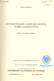 Zambrano, María. Extractos del curso de Ortega sobre Galileo