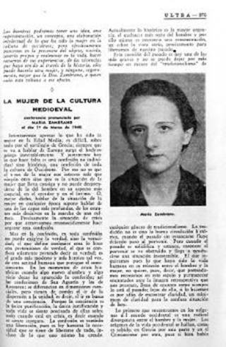 María Zambrano: las conferencias en La Habana sobre la mujer en la historia, Revista Ultra (1940)