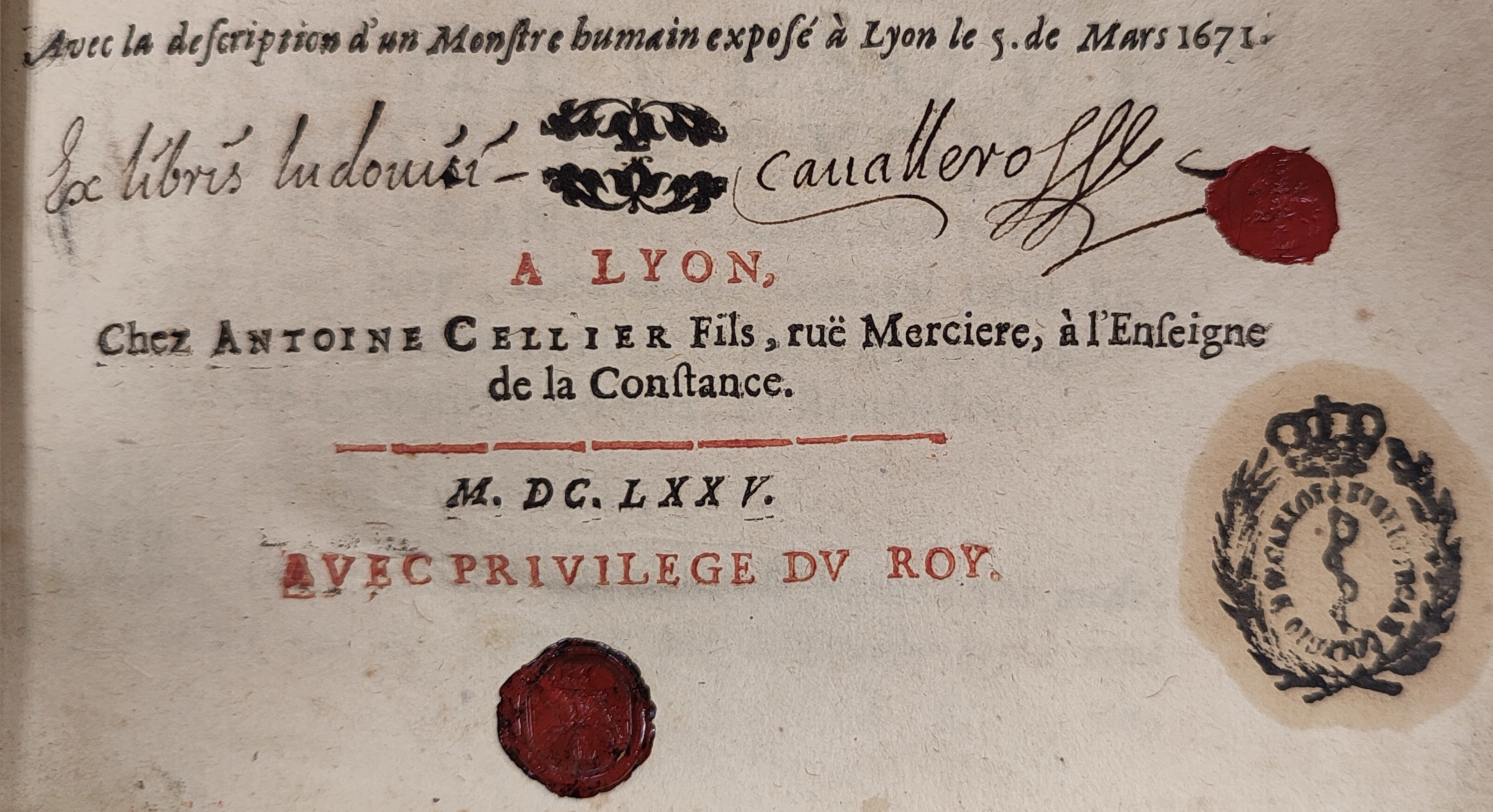 Exlibris manuscrito y sello de lacre