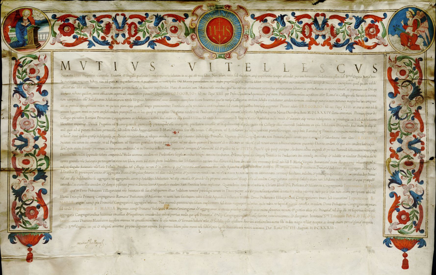 Documento en pergamino. Jesuitas (Roma) 7 de agosto de 1632