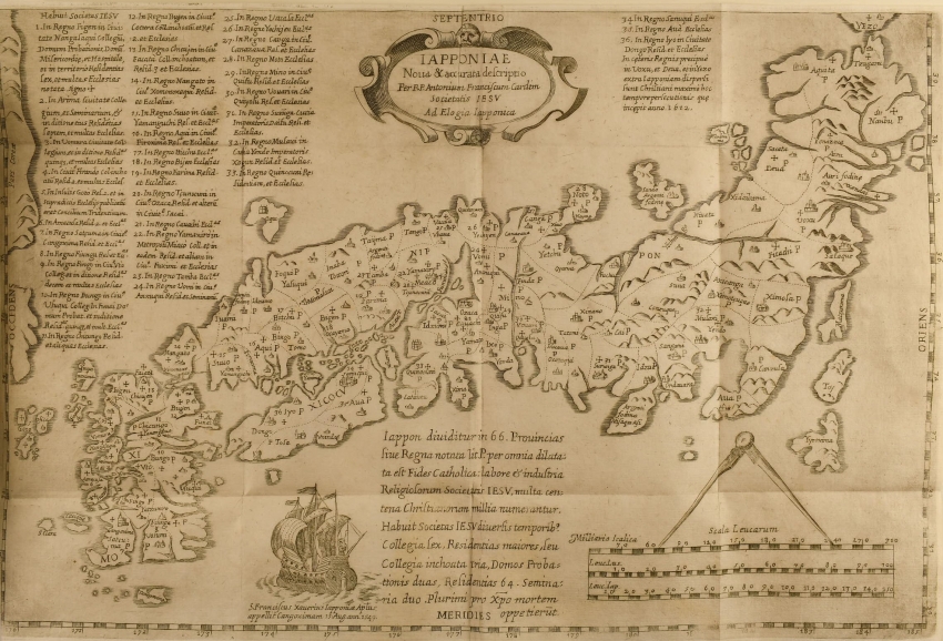 CARDIM, António Francisco (SJ), Fascicvlvs e iapponicis floribvs, svo adhvc madentibvs sangvine, Roma, 1646 – 4º - FLL 18869 – Preliminares Mapa Japón