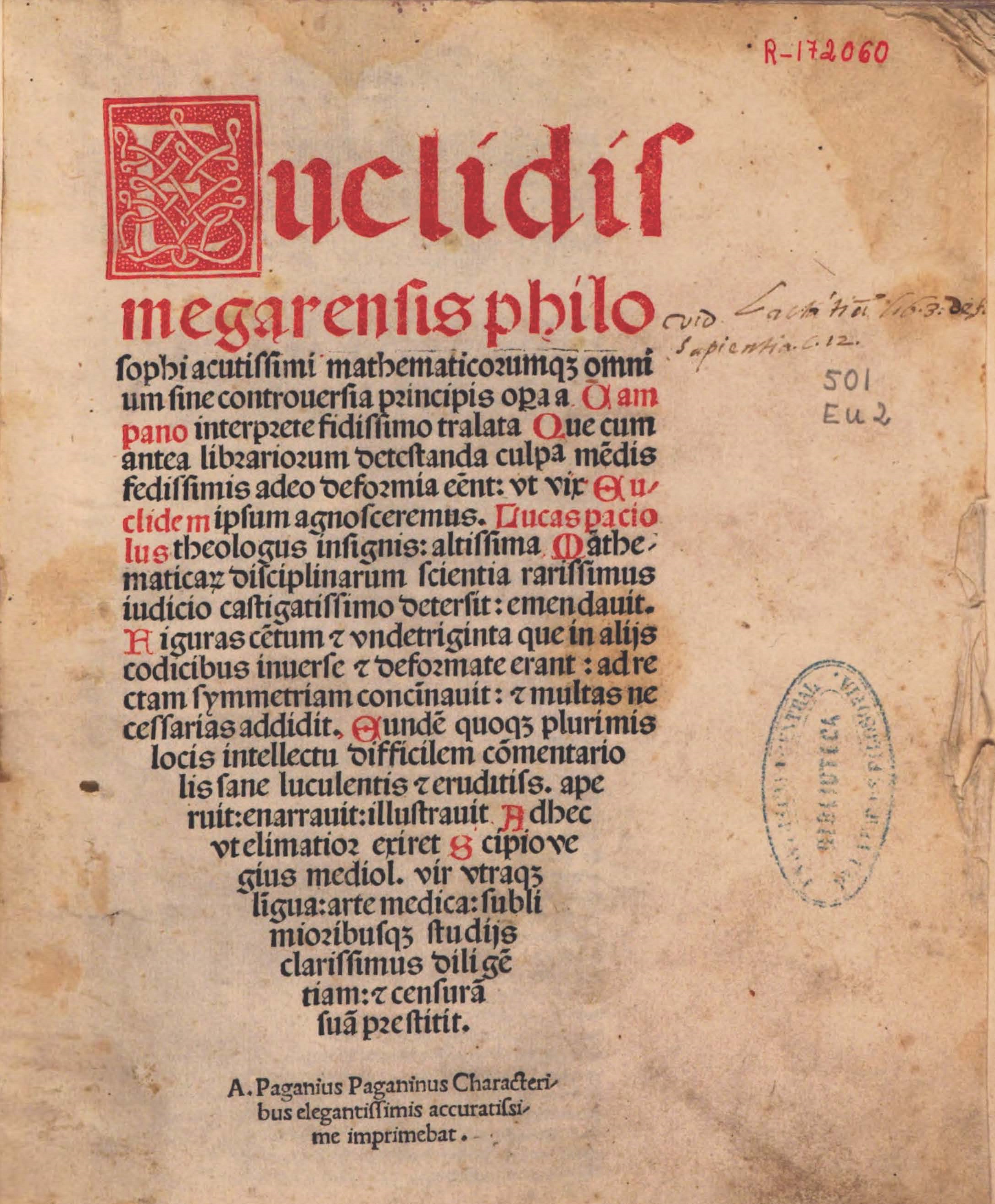 04- Euclides. Euclides Megarensis... Opera, 1509