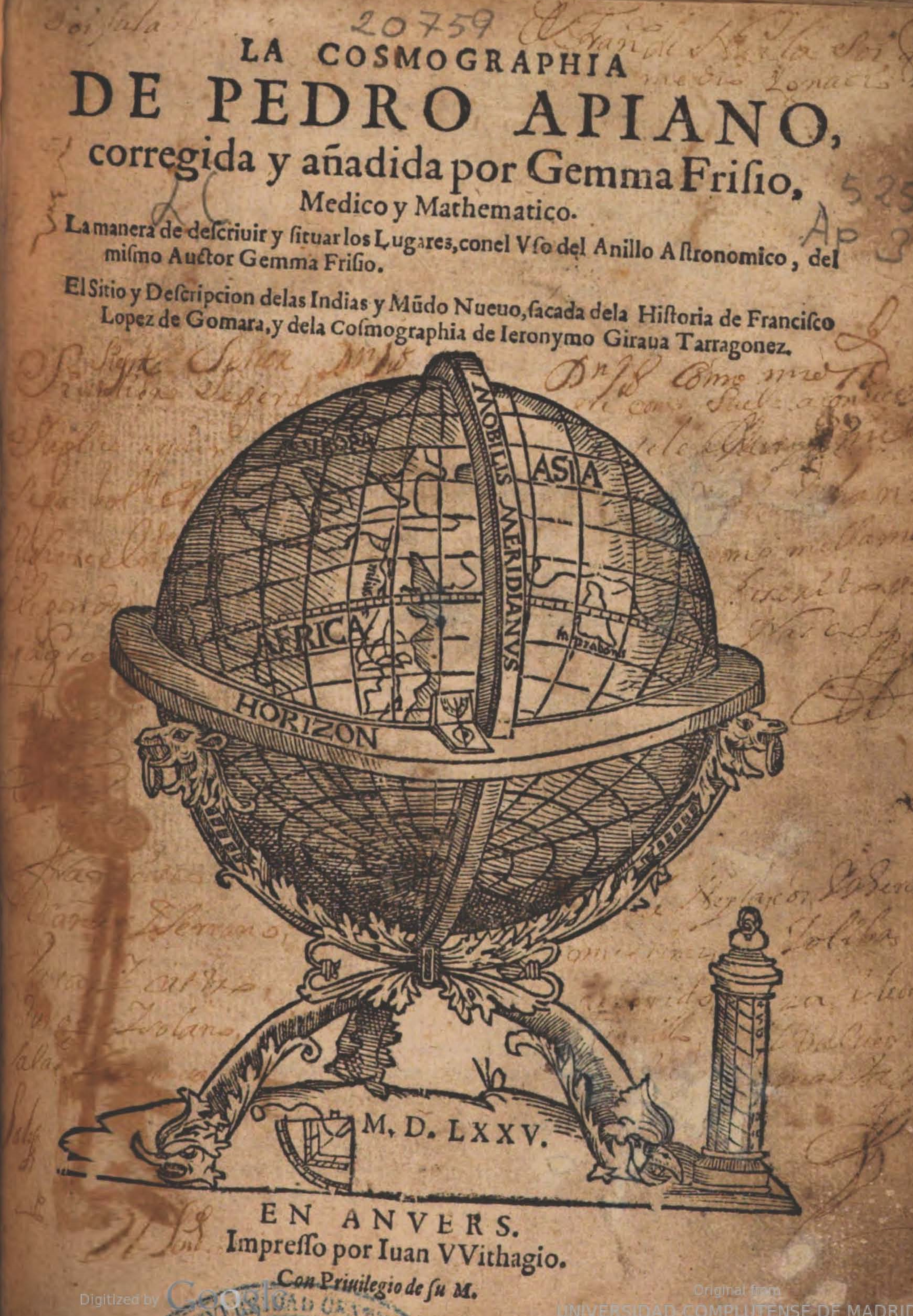 10- Petrus Apianus. La cosmographia de Pedro Apiano, 1575