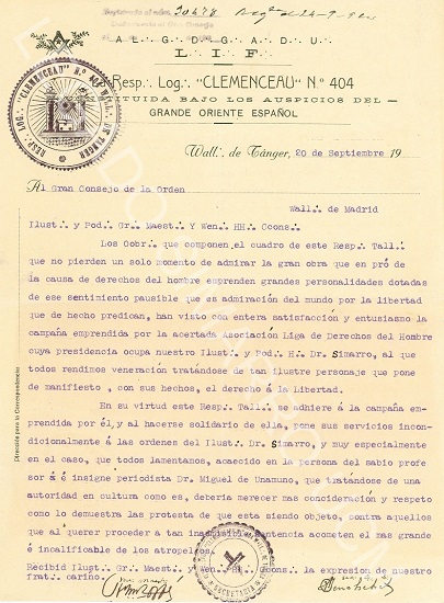 Carta de la Logia Clemenceau